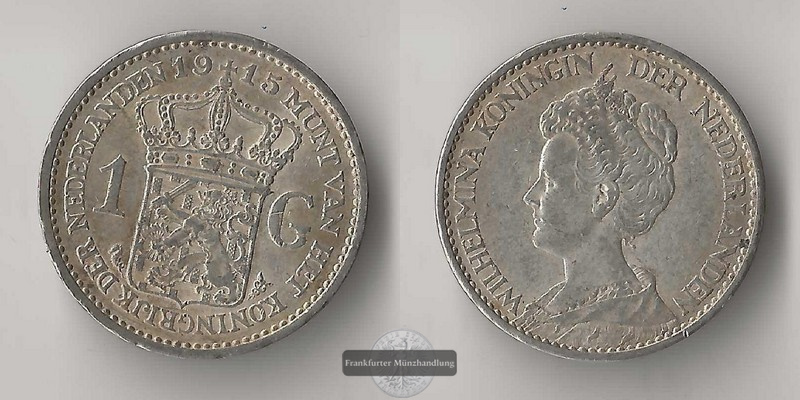  Niederlande  1 Gulden   1915   Königin Wilhelmina     FM-Frankfurt  Feinsilber: 9,45g   