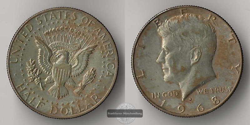  USA,  Kennedy Half Dollar  1968  FM-Frankfurt Feinsilber: 4,6g   