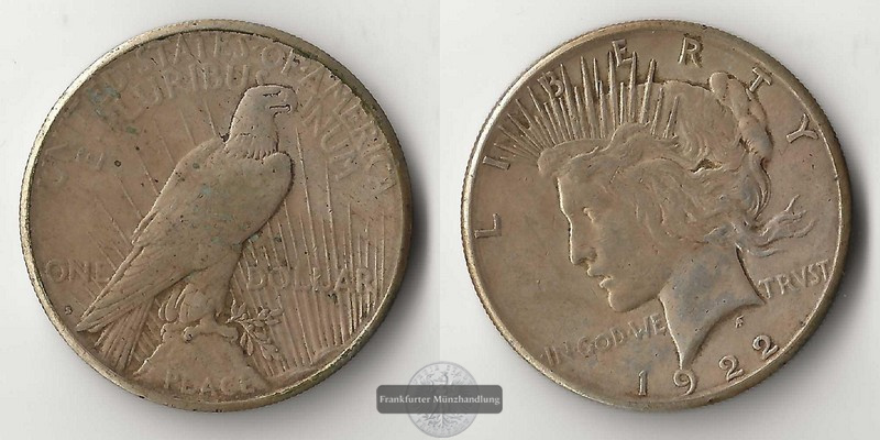  USA,  1 Dollar  1922  Peace Dollar    FM-Frankfurt    Feinsilber: 24,06g   