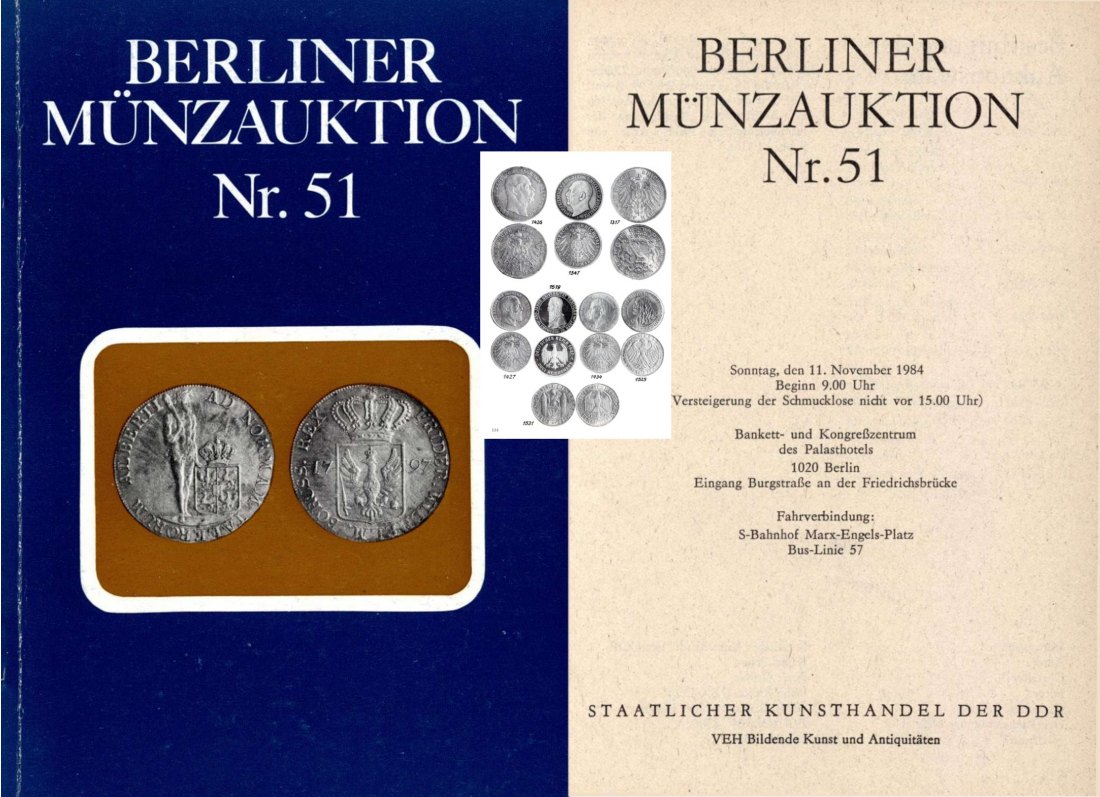  Staatlicher Kunsthandel der DDR / Reihe BERLINER Münzauktion Auktion 51 (1984) Münzen & Medaillen   