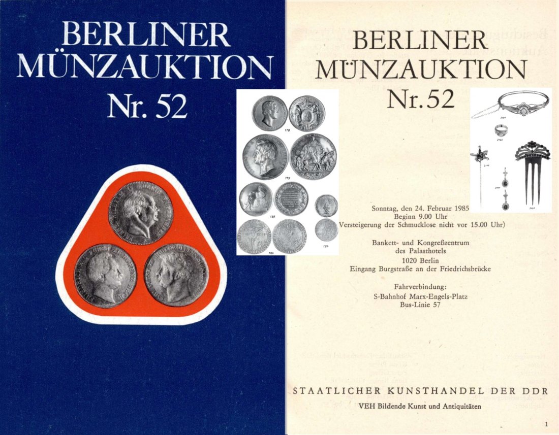  Staatlicher Kunsthandel der DDR / Reihe BERLINER Münzauktion Auktion 52 (1985) Münzen & Medaillen   