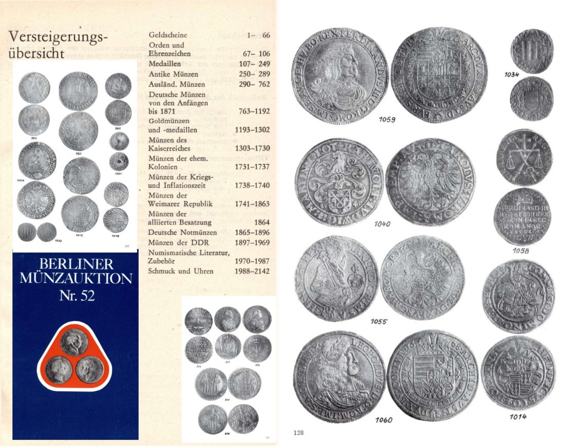  Staatlicher Kunsthandel der DDR / Reihe BERLINER Münzauktion Auktion 52 (1985) Münzen & Medaillen   