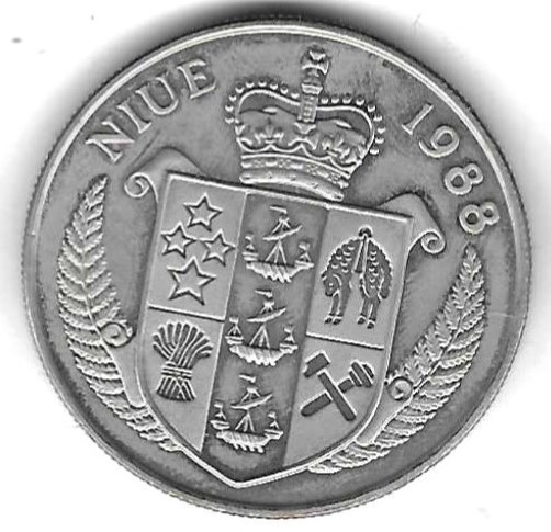  Niue 5 Dollar 1988, J.F. Kennedy, Cu-Ni, BU, siehe Scan unten   