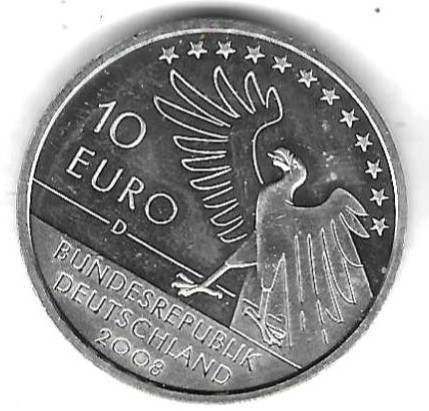  BRD 10 Euro 2008, Carl Spitzweg, Silber 18 gr. 0,925, BU, siehe Scan unten   