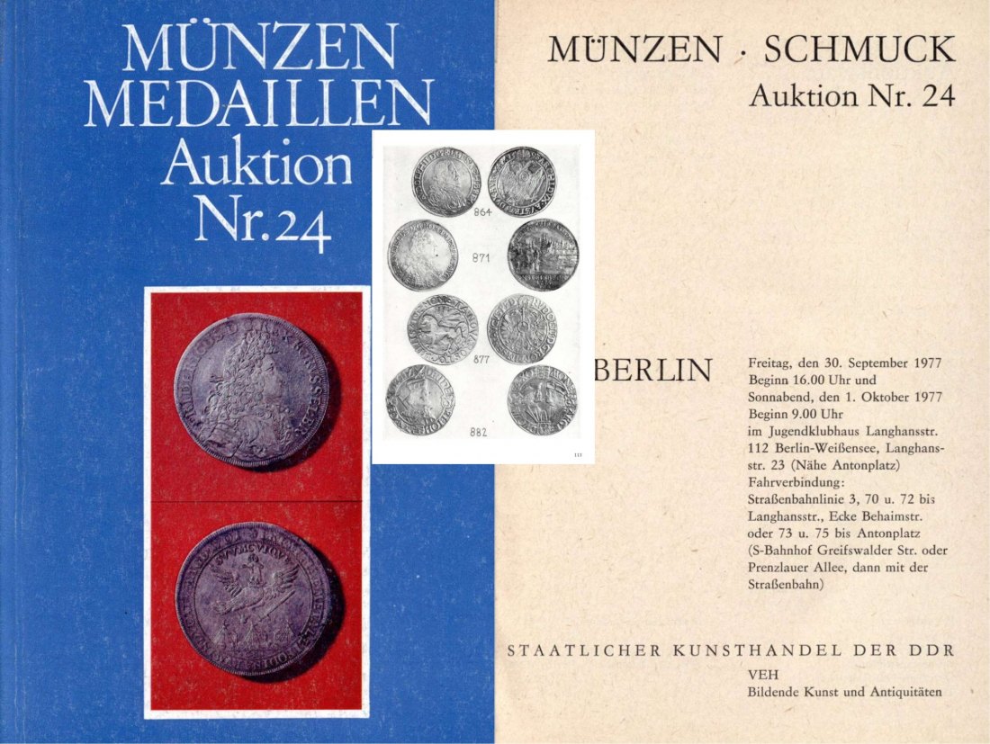  Staatlicher Kunsthandel der DDR (in Berlin) Auktion 24 (1977) Münzen & Medaillen / Schmuck   