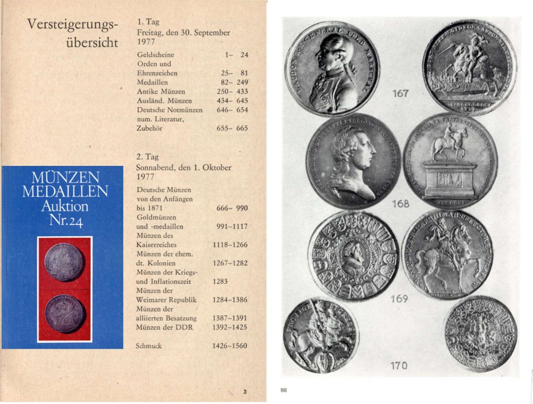  Staatlicher Kunsthandel der DDR (in Berlin) Auktion 24 (1977) Münzen & Medaillen / Schmuck   