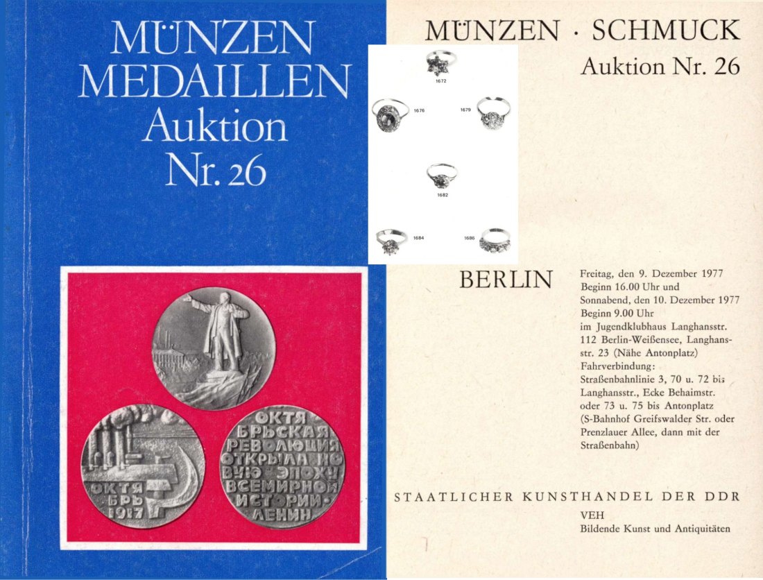  Staatlicher Kunsthandel der DDR (in Berlin) Auktion 26 (1977) Münzen & Medaillen / Schmuck   