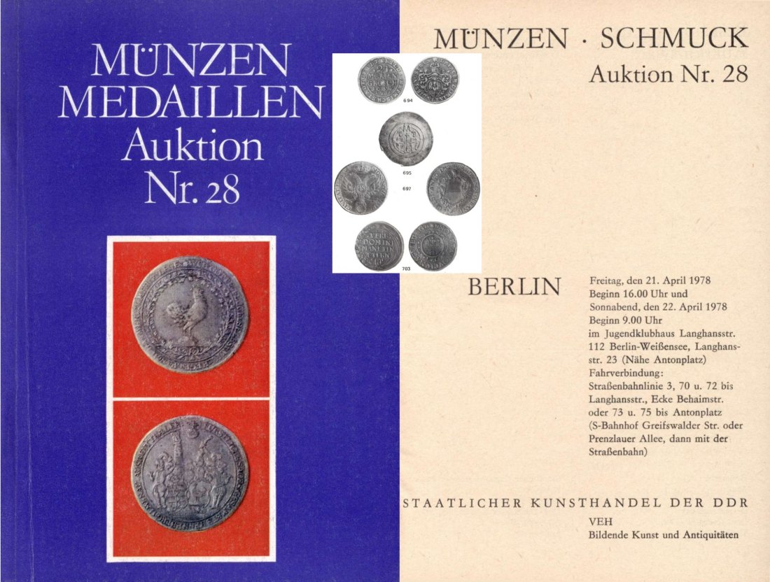  Staatlicher Kunsthandel der DDR (in Berlin) Auktion 28 (1978) Münzen & Medaillen / Schmuck   