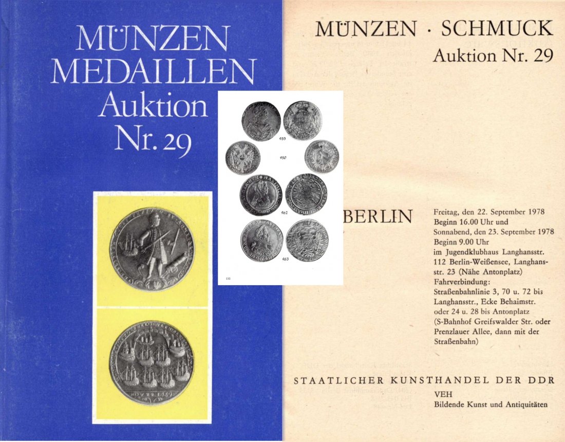 Staatlicher Kunsthandel der DDR (in Berlin) Auktion 29 (1978) Münzen & Medaillen / Schmuck   