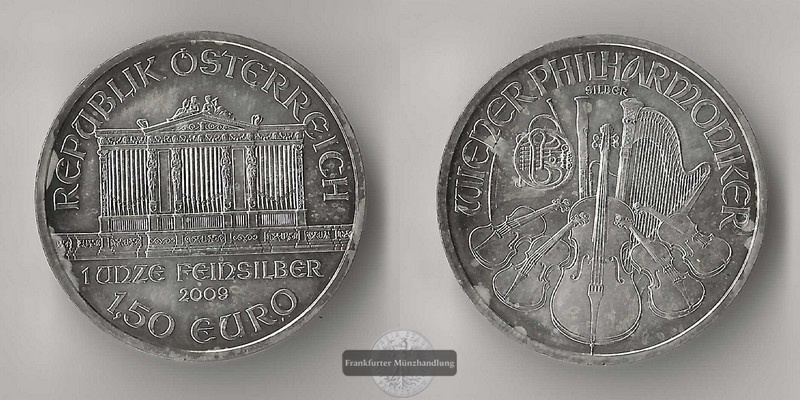  Österreich 1,5 Euro 2009    Wiener Philharmoniker  FM-Frankfurt Feinsilber: 31,1g   