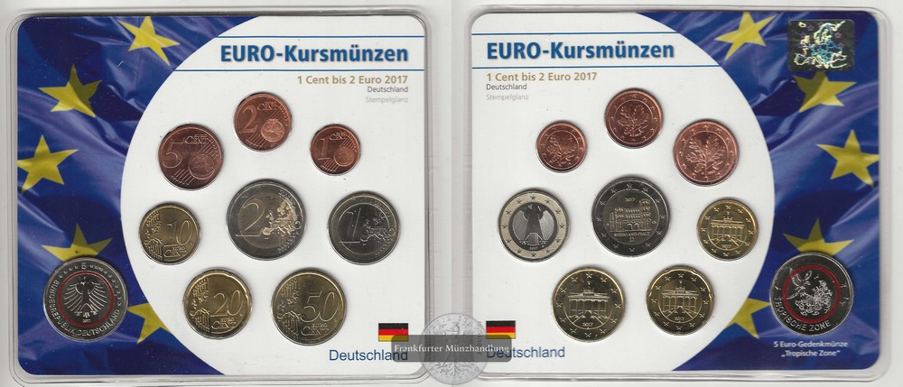  Deutschland  Euro-Kursmünzensatz  2017 + 5 Euro Tropische Zone F FM-Frankfurt   