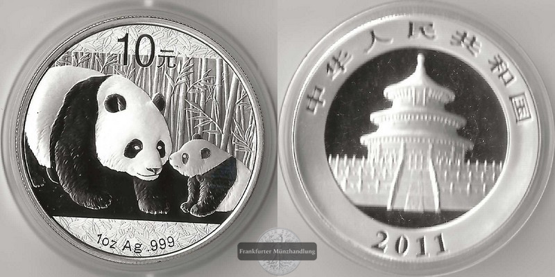  China  10 Yuan  2011  Panda   FM-Frankfurt  Feinsilber: 31,1g   