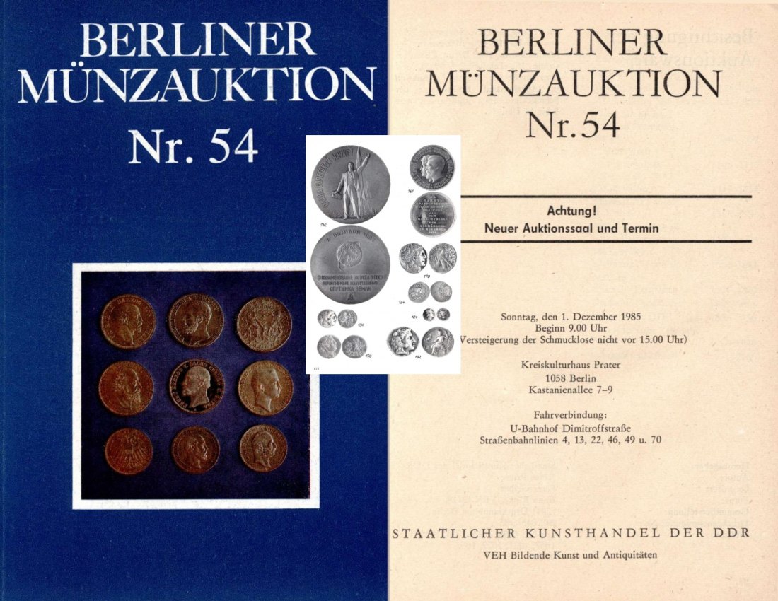  Staatlicher Kunsthandel der DDR / Reihe BERLINER Münzauktion Auktion 54 (1985) Münzen & Medaillen   