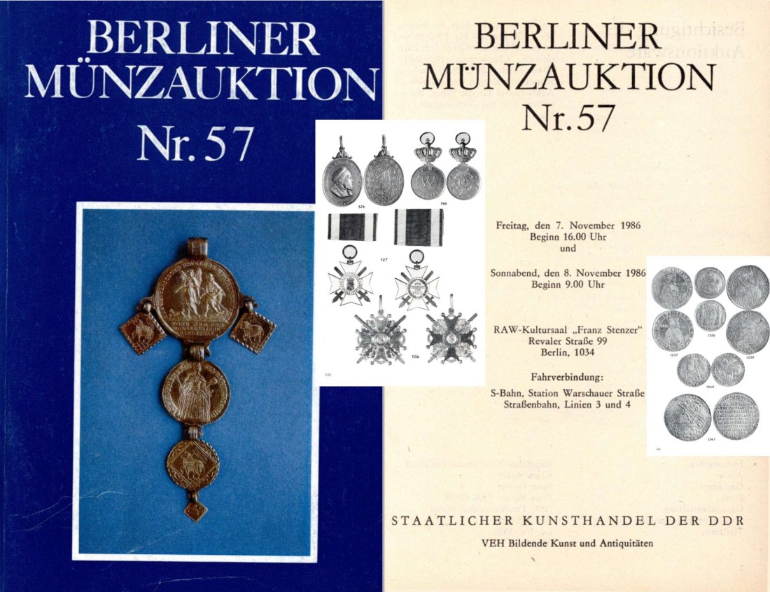  Staatlicher Kunsthandel der DDR / Reihe BERLINER Münzauktion Auktion 57 (1986) Münzen & Medaillen   