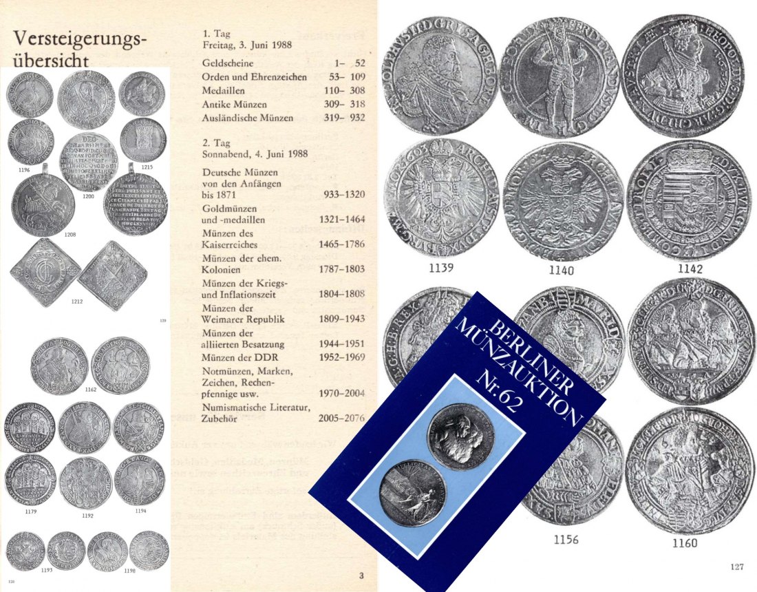  Staatlicher Kunsthandel der DDR / Reihe BERLINER Münzauktion Auktion 62 (1988) Münzen & Medaillen   