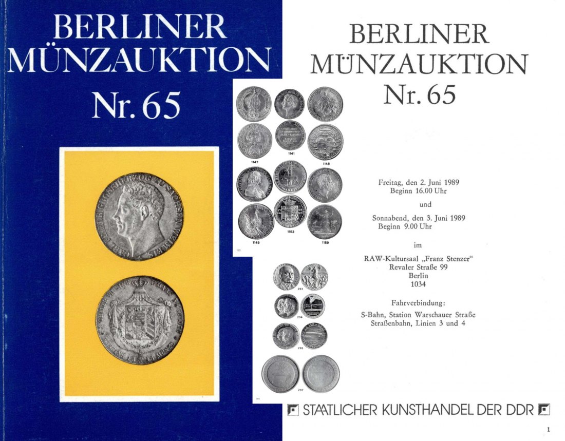  Staatlicher Kunsthandel der DDR / Reihe BERLINER Münzauktion Auktion 65 (1989) Münzen & Medaillen   