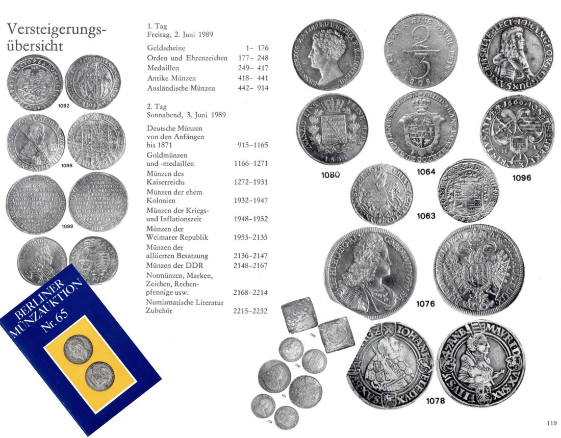  Staatlicher Kunsthandel der DDR / Reihe BERLINER Münzauktion Auktion 65 (1989) Münzen & Medaillen   