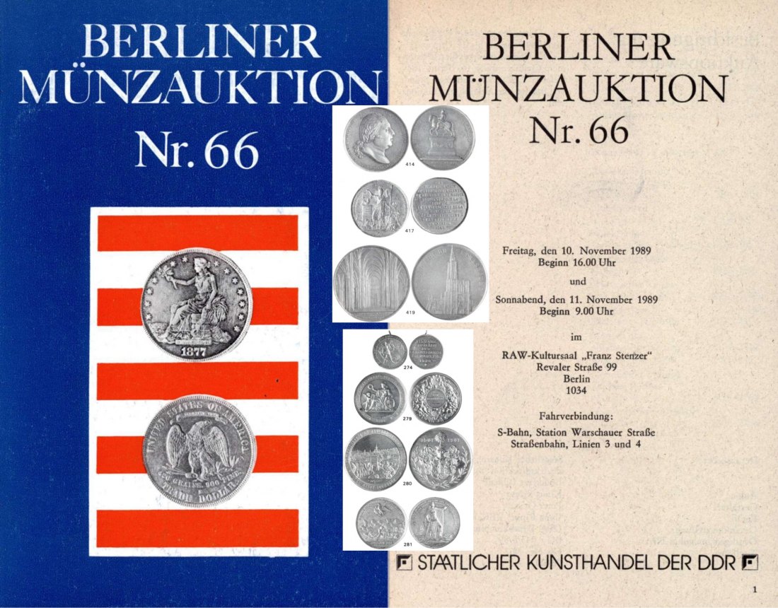  Staatlicher Kunsthandel der DDR / Reihe BERLINER Münzauktion Auktion 66 (1989) Münzen & Medaillen   