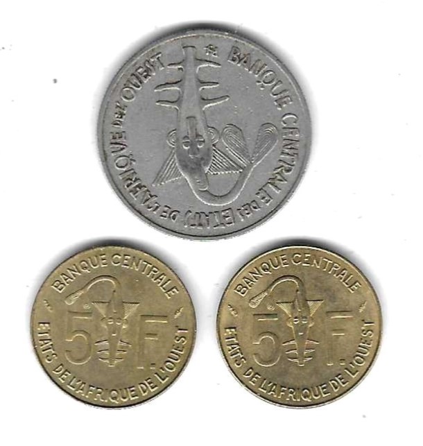  Westafrika kleines Lot mit 3 Münzen, SS - Stempelglanz, Einzelaufstellung und Scan siehe unten   
