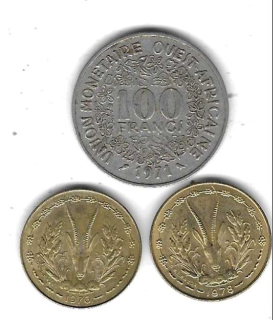  Westafrika kleines Lot mit 3 Münzen, SS - Stempelglanz, Einzelaufstellung und Scan siehe unten   