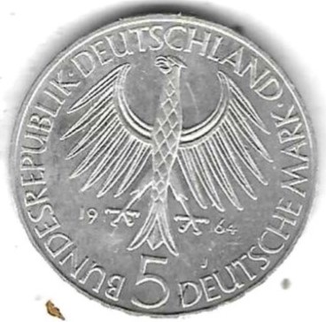  BRD 10 Mark 1964, Johann Gottlieb Fichte, Silber 11,2gr. 0,625, einwandfreier Stempelglanz,   
