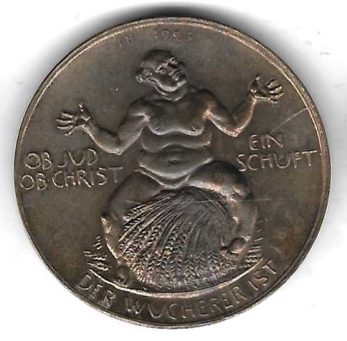  Medaille von Hörnlein Der Wucherer, Inflation 1923, Stempelglanz, 38 mm, 23,1 gr.,siehe Scan unten   