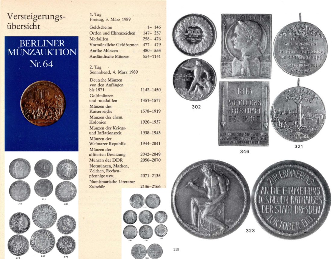  Staatlicher Kunsthandel der DDR / Reihe BERLINER Münzauktion Auktion 64 (1989) Münzen & Medaillen   