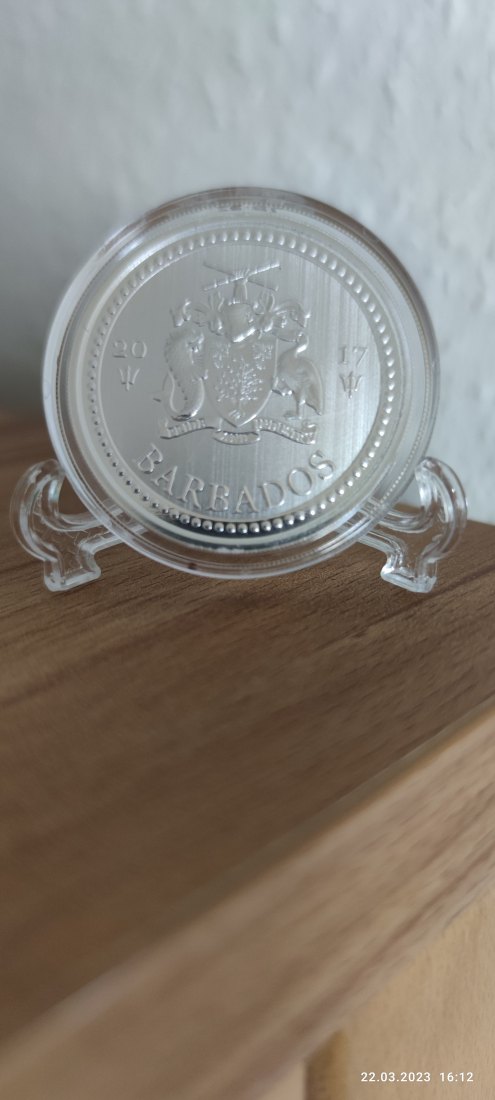  1 Oz Unze 0,999 Silber Barbados Trident 2017 One Dollar Erstausgabe   