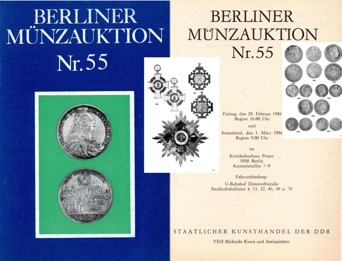  Staatlicher Kunsthandel der DDR / Reihe BERLINER Münzauktion Auktion 55 (1986) Münzen & Medaillen   
