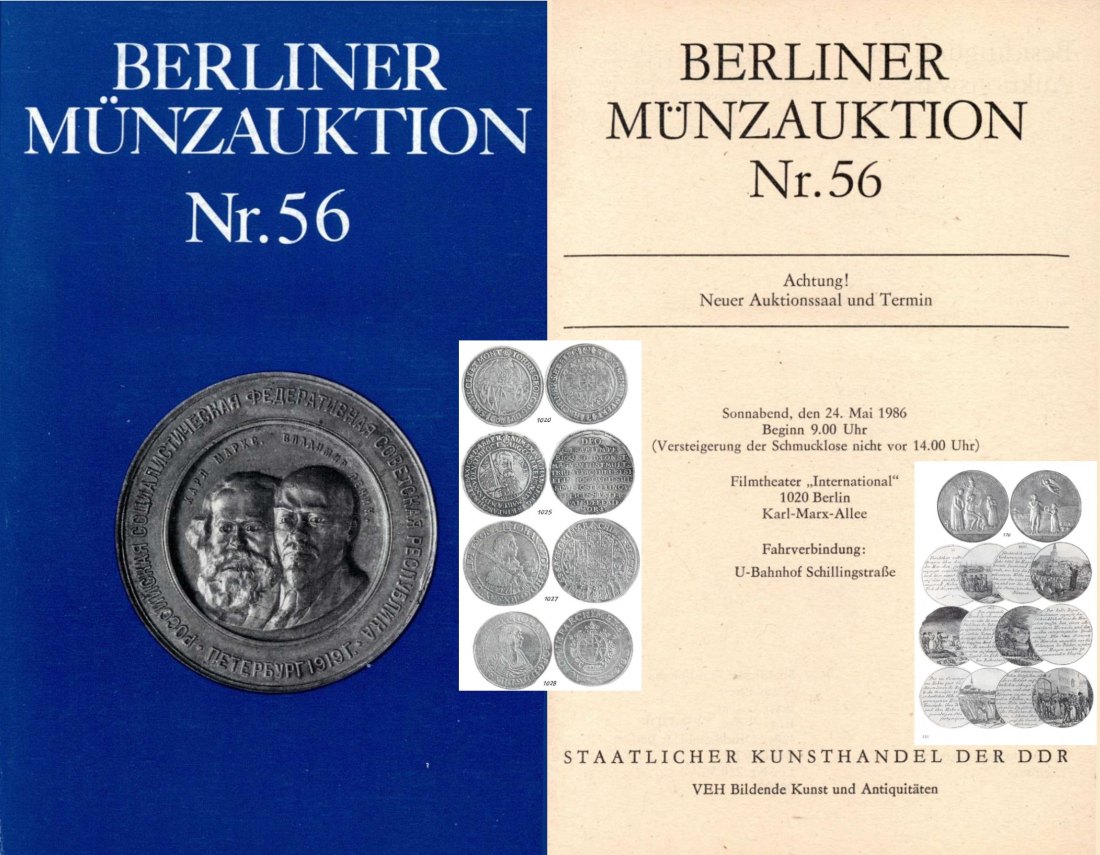  Staatlicher Kunsthandel der DDR / Reihe BERLINER Münzauktion Auktion 56 (1986) Münzen & Medaillen   