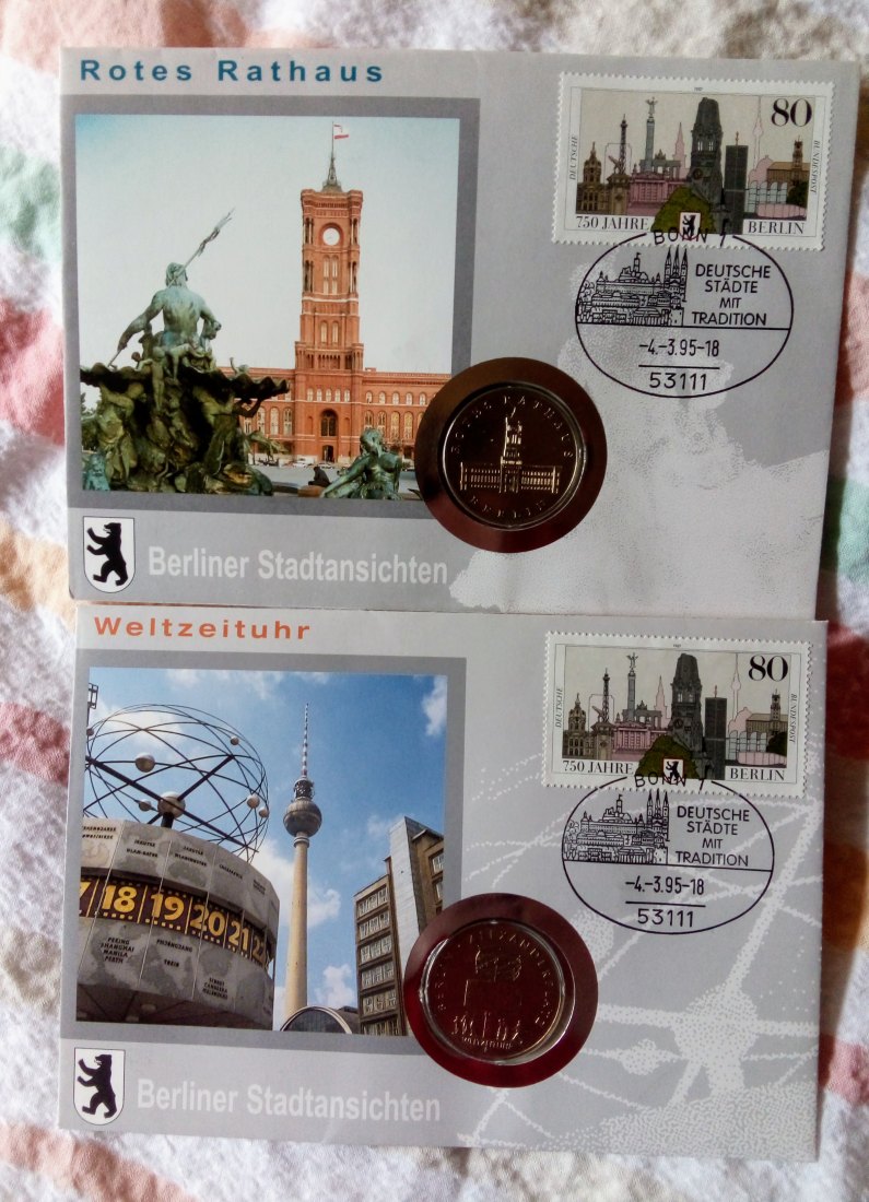 4 x Numisbrief Berliner Stadtansichten mit jeweils verschiedenen 5 Mark DDR 1987 RAR