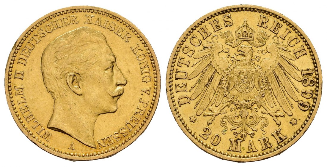 PEUS 8882 Kaiserreich - Preußen 7,16 g Feingold. Wilhelm II.(1888 - 1918) 20 Mark GOLD 1899 A Sehr schön