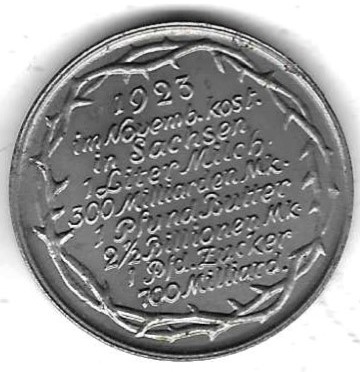  Medaille von Hörnlein über Preise 1923 der Inflation, Stempelglanz, 29 mm, 8,92 gr.,siehe Scan unten   