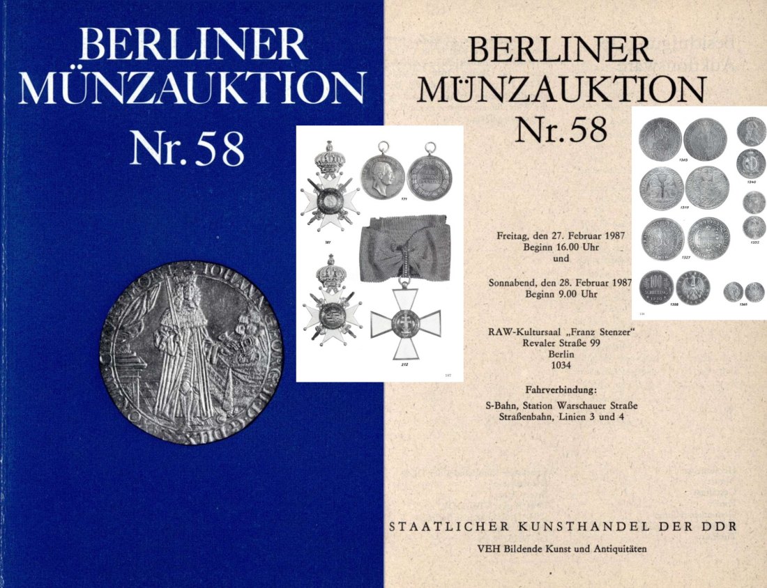  Staatlicher Kunsthandel der DDR / Reihe BERLINER Münzauktion Auktion 58 (1987) Münzen & Medaillen   