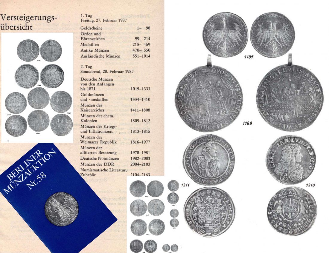 Staatlicher Kunsthandel der DDR / Reihe BERLINER Münzauktion Auktion 58 (1987) Münzen & Medaillen   