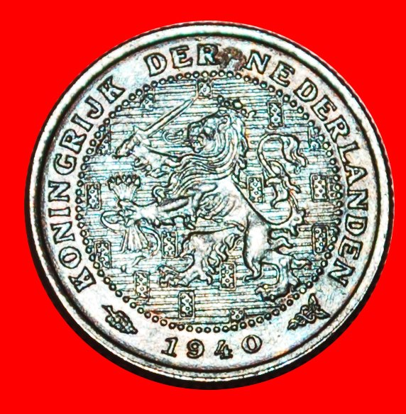  * WUCHERND LÖWE (1909-1940): NIEDERLANDE ~ 1/2 CENT 1940! WILHELMINA (1890-1948)!★OHNE VORBEHALT!   