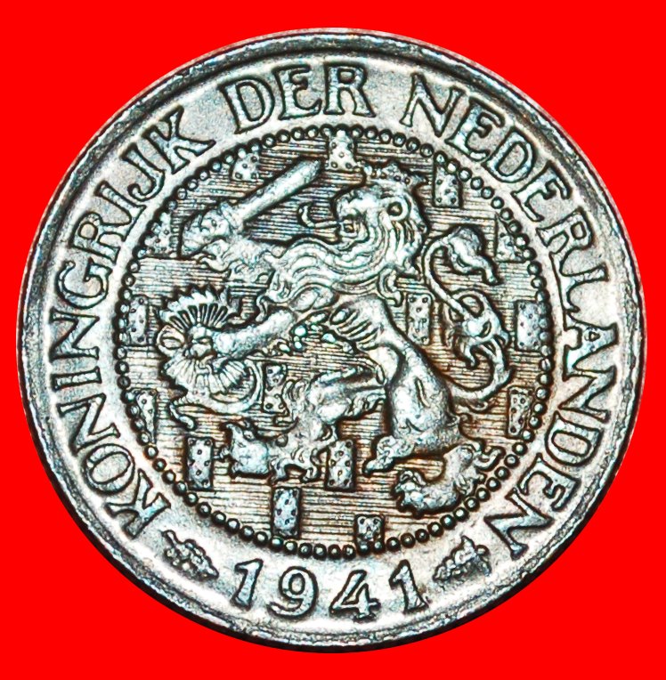  * WUCHERND LÖWE (1913-1941): NIEDERLANDE ★ 1 CENT 1941! WILHELMINA (1890-1948) ★OHNE VORBEHALT!   