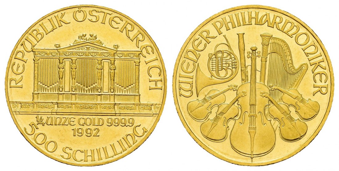 PEUS 8885 Österreich 7,78 g Feingold. Philharmoniker 500 Schilling GOLD 1/4 Unze 1992 Fast Stempelglanz