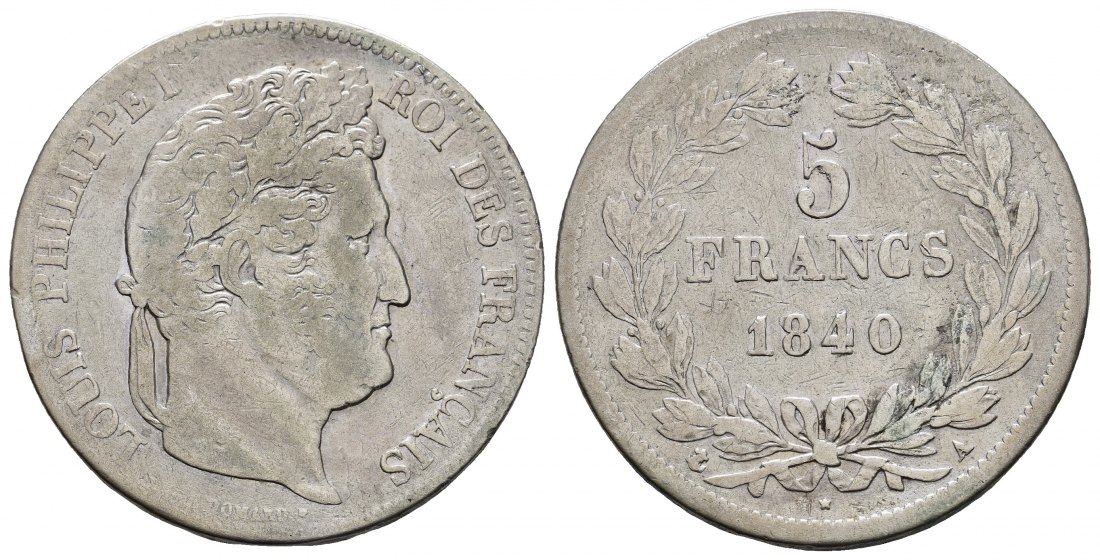 PEUS 8894 Frankreich 22,5 g Feinsilber. Louis Philippe (1830-1848) 5 Franc SILBER 1840 A Schön / Sehr schön