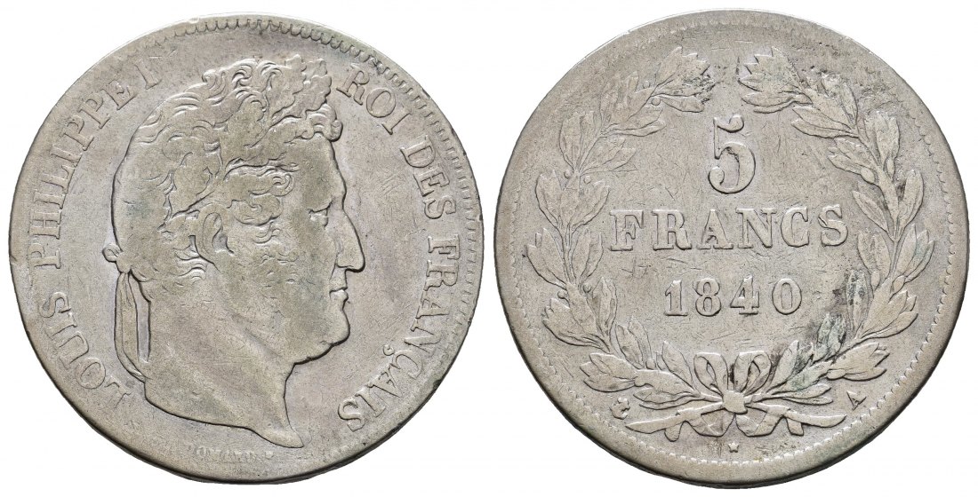 PEUS 8894 Frankreich 22,5 g Feinsilber. Louis Philippe (1830-1848) 5 Franc SILBER 1840 A Schön / Sehr schön