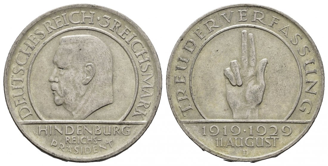 PEUS 8896 Weimarer Republik 10.Jahre Weimarer Reichsverfassung 3 Reichsmark 1929 D Sehr schön