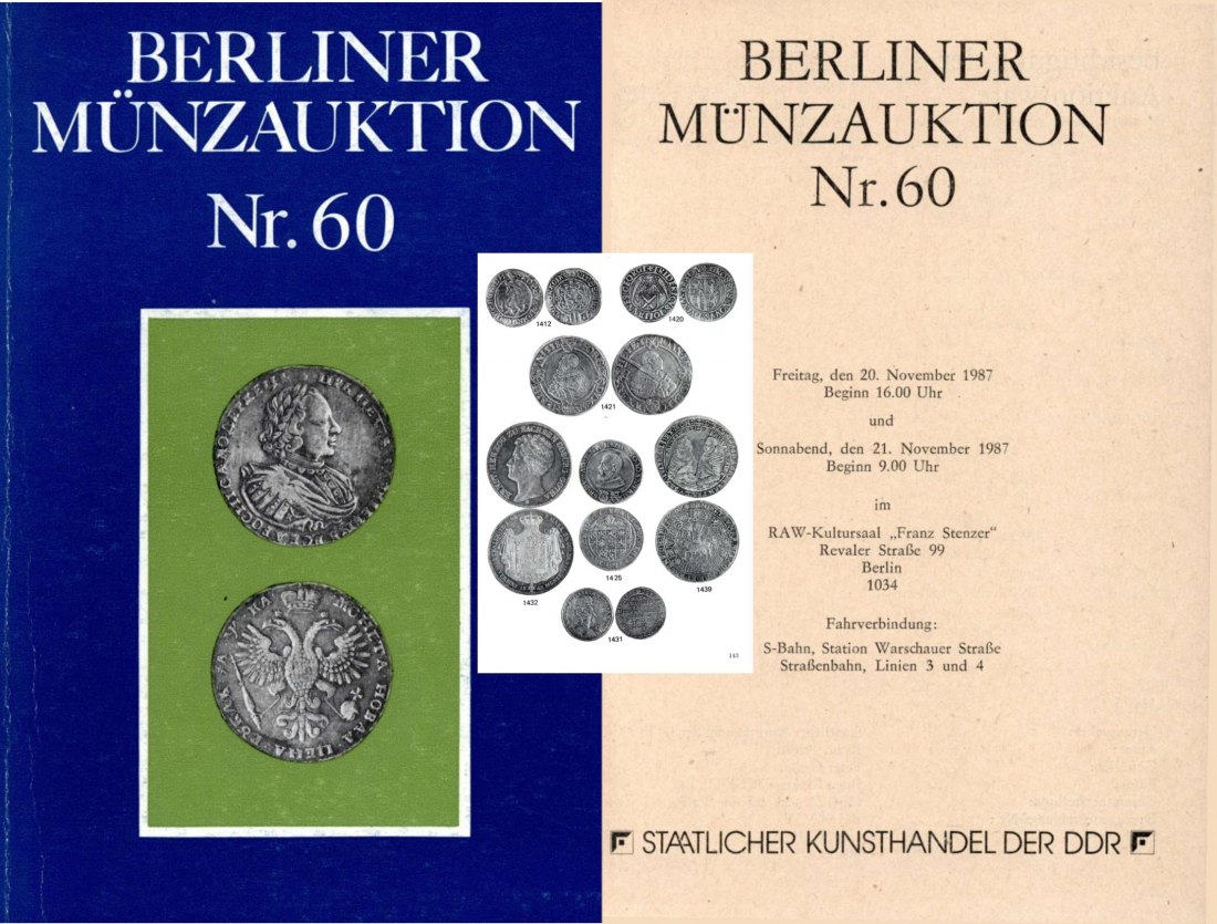  Staatlicher Kunsthandel der DDR / Reihe BERLINER Münzauktion Auktion 60 (1987) Münzen & Medaillen   