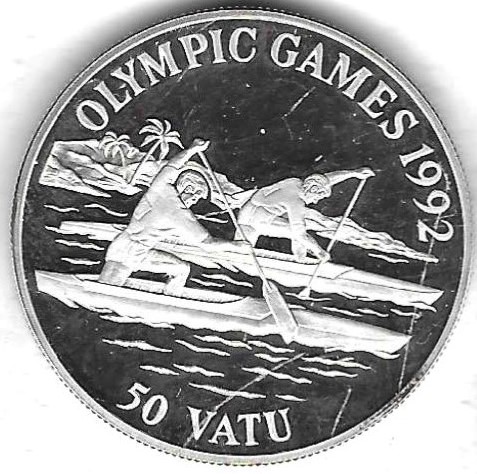  Vanuatu 50 Vatu 1992, Olymp. Spiele 1992, Silber 31,47 gr. 0,925, Makelloser Proof, siehe Scan unten   