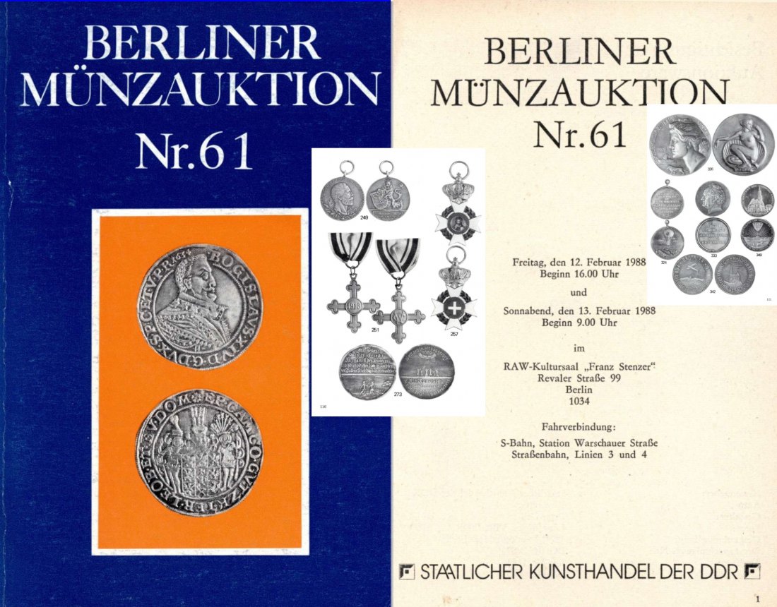  Staatlicher Kunsthandel der DDR / Reihe BERLINER Münzauktion Auktion 61 (1988) Münzen & Medaillen   