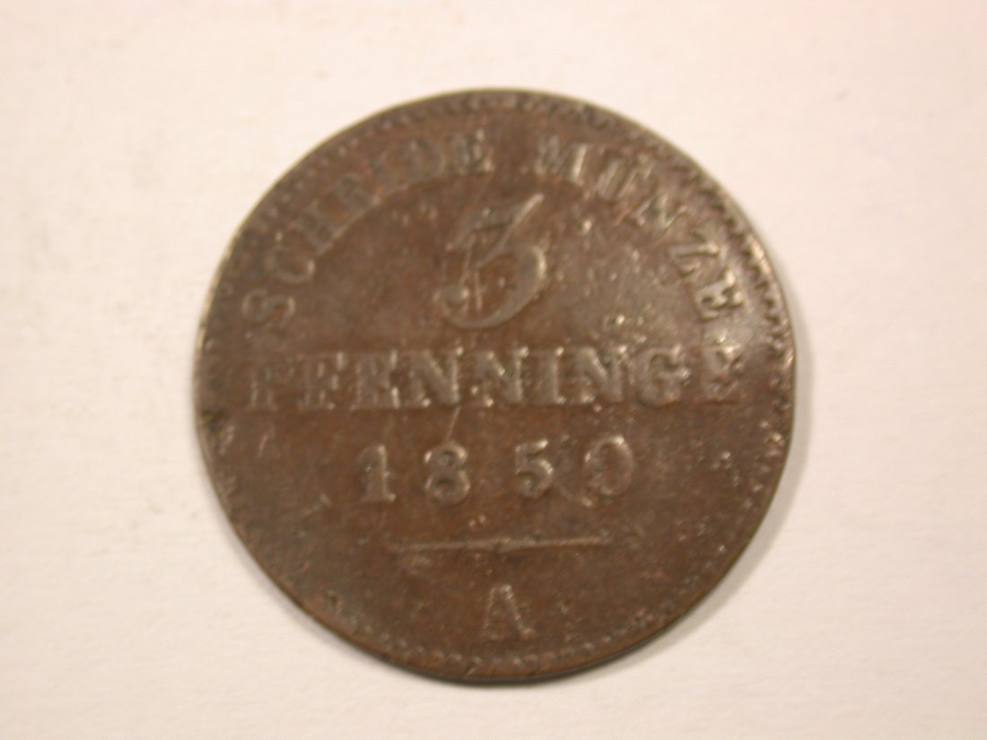 H13 Preussen 3 Pfennig 1850 A in s/s-ss Originalbilder