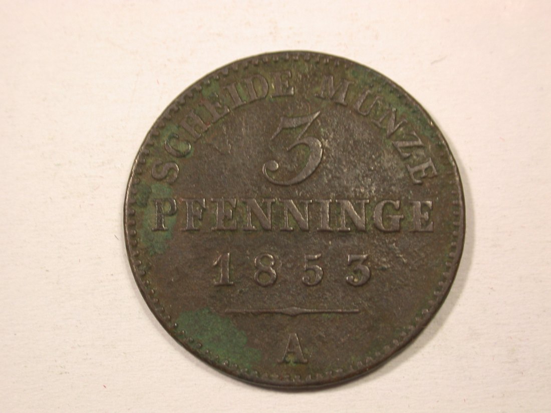 H13 Preussen 3 Pfennig 1853 A in f.ss Originalbilder