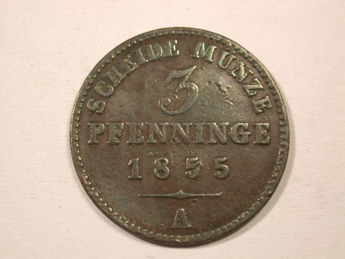  H13  Preussen  3 Pfennig 1855 A in s-ss  Originalbilder   