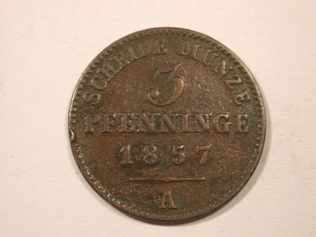  H13  Preussen  3 Pfennig 1857 A in s-ss  Originalbilder   