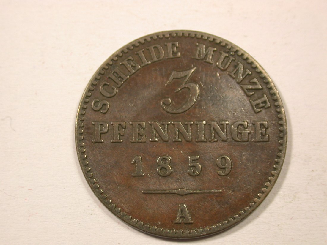 H13 Preussen 3 Pfennig 1859 A in f.ss Originalbilder