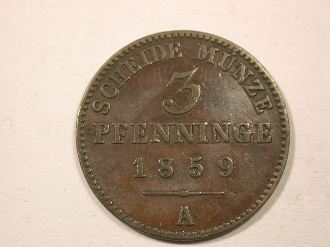  H13  Preussen  3 Pfennig 1859 A in f.ss  Originalbilder   